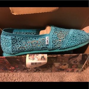 Toms Crochet Blue Slip ons- NWT
